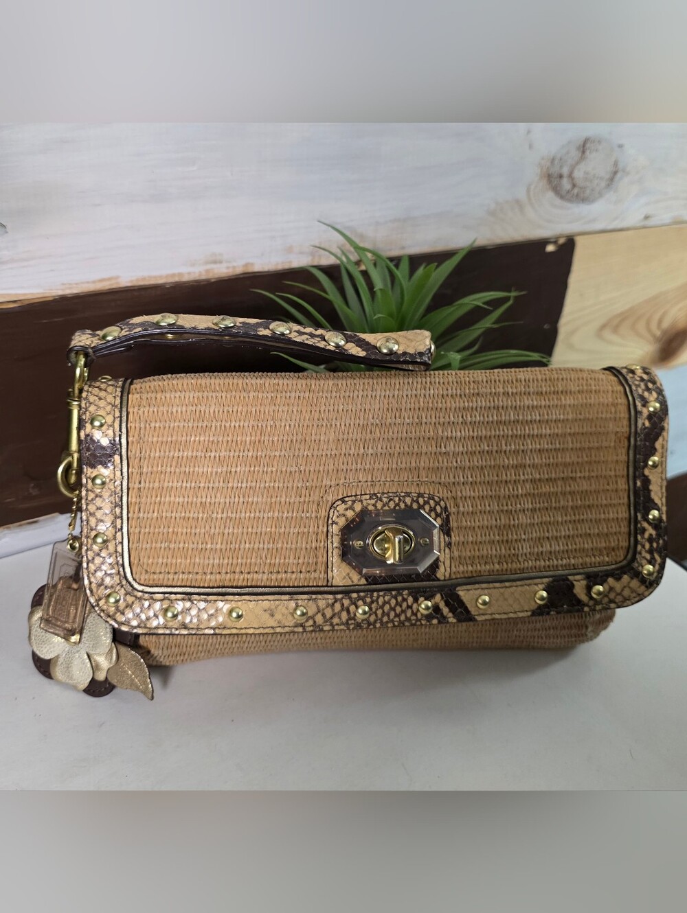 Coach Natalie Straw Clutch/Wristlet With Both Org. Hangtags